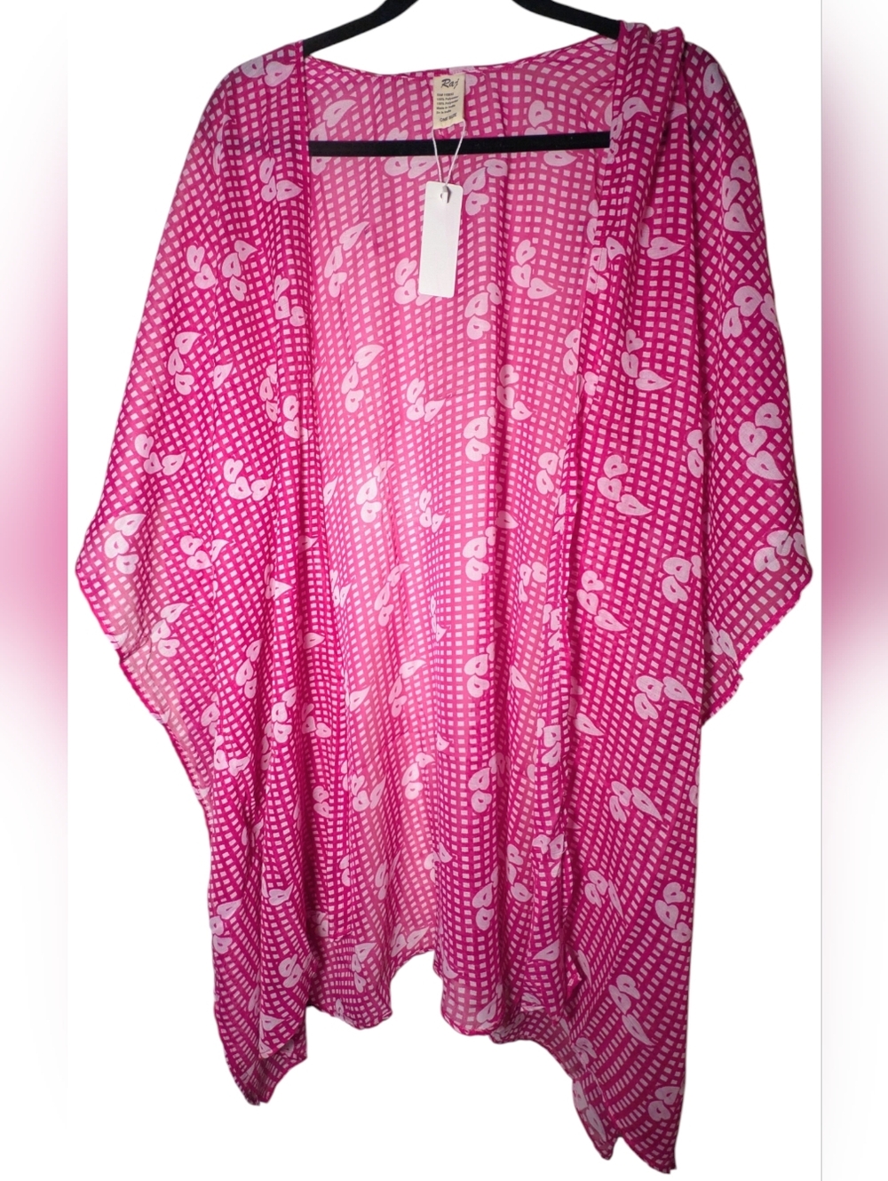 NWT Raj Pink Gingham & Paisley Kimono OS Plus